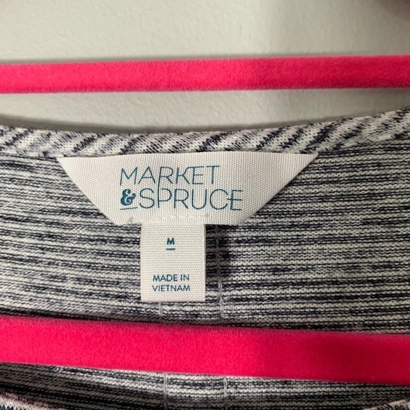 Market & Spruce Striped Short Sleeve Button Back Top Women's Medium - Picture 5 of 10